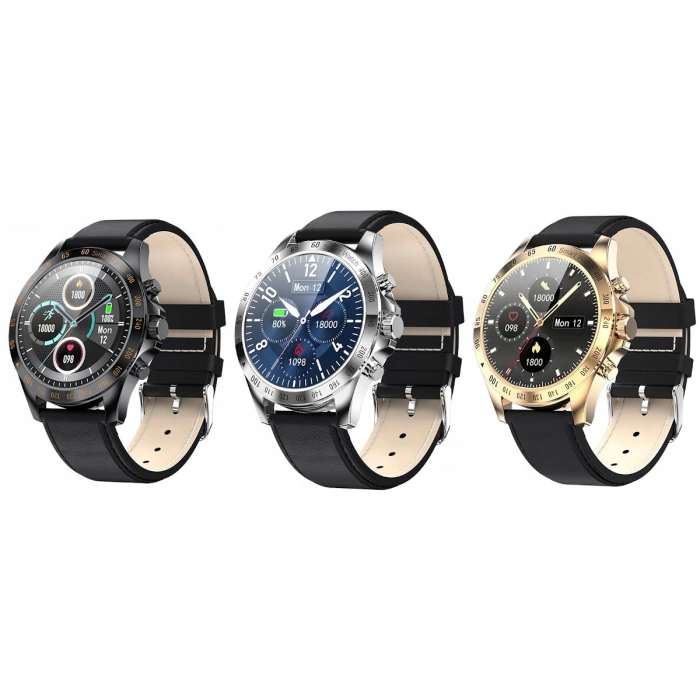 Smartwatch męski zegarek język polski powiadomienia puls skórzany pasek + szkło