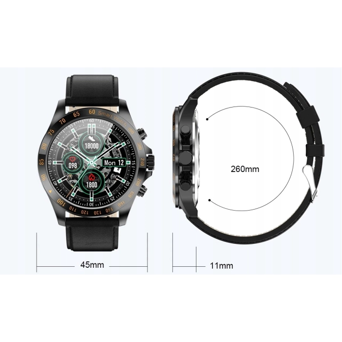 Smartwatch męski zegarek język polski powiadomienia puls skórzany pasek + szkło