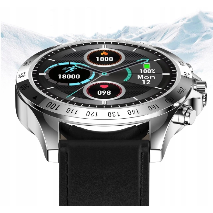 Smartwatch męski zegarek język polski powiadomienia puls skórzany pasek + szkło
