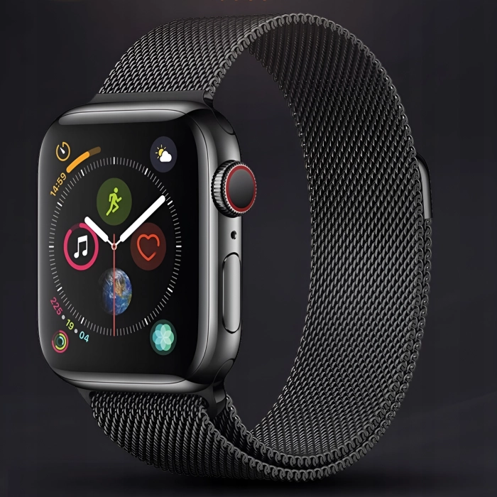 Pasek Bransoleta mesh do Apple Watch 1/2/3/4/5/6/7/8/9/SE 42mm 44mm 45mm 49mm (Czarny)