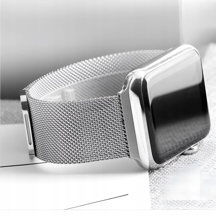 Pasek Bransoleta mesh do Apple Watch 1/2/3/4/5/6/7/8/9/SE 42mm 44mm 45mm 49mm (Srebrny)