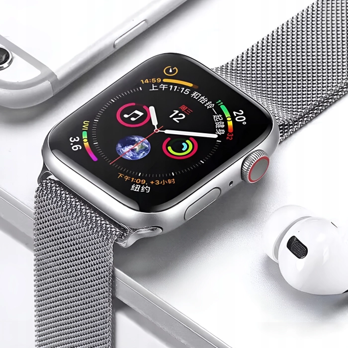 Pasek Bransoleta mesh do Apple Watch 1/2/3/4/5/6/7/8/9/SE 42mm 44mm 45mm 49mm (Srebrny)