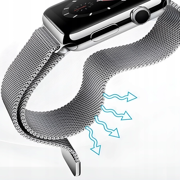 Pasek Bransoleta mesh do Apple Watch 1/2/3/4/5/6/7/8/9/SE 42mm 44mm 45mm 49mm (Srebrny)