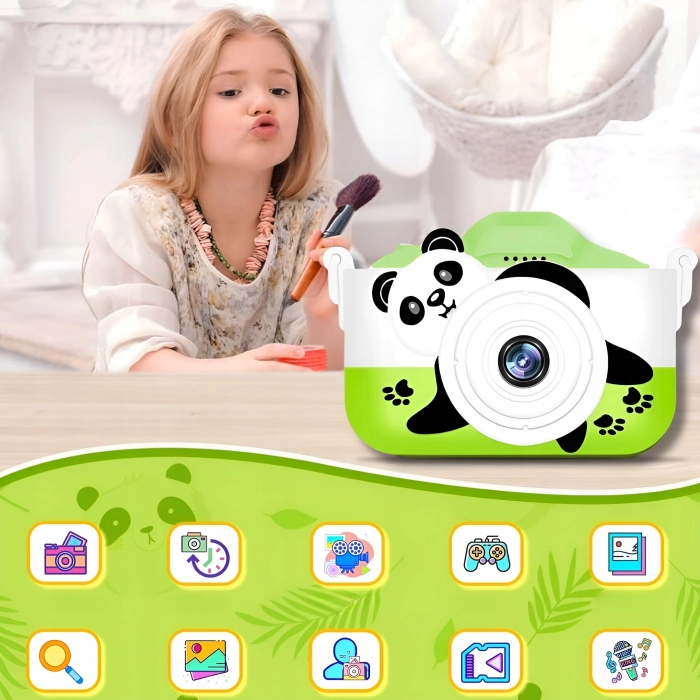 Aparat fotograficzny cyfrowy dla dzieci 40 mpx - Panda + Karta 32 GB