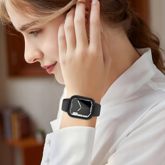 Etui + szkło do Apple Watch 7/8/9 45mm - Odporny case (Czarne)