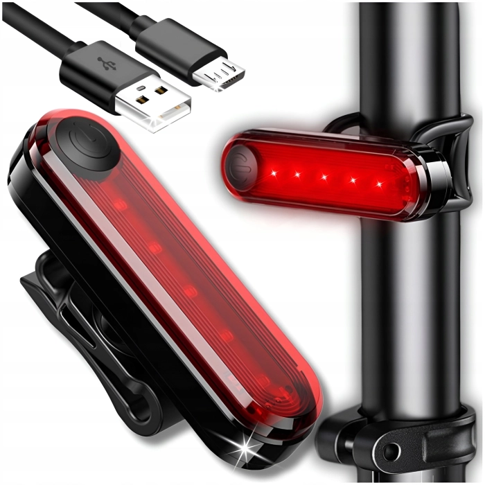 Lampka rowerowa tylna LED 50 Lm - USB, Wodoszczelna (4 tryby)