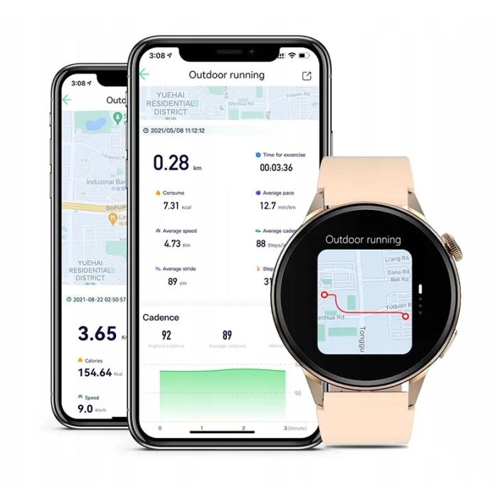 Smartwatch męski, damski Z3 - zegarek sportowy z pomiarem pulsu i EKG + Szkło (Złoty)