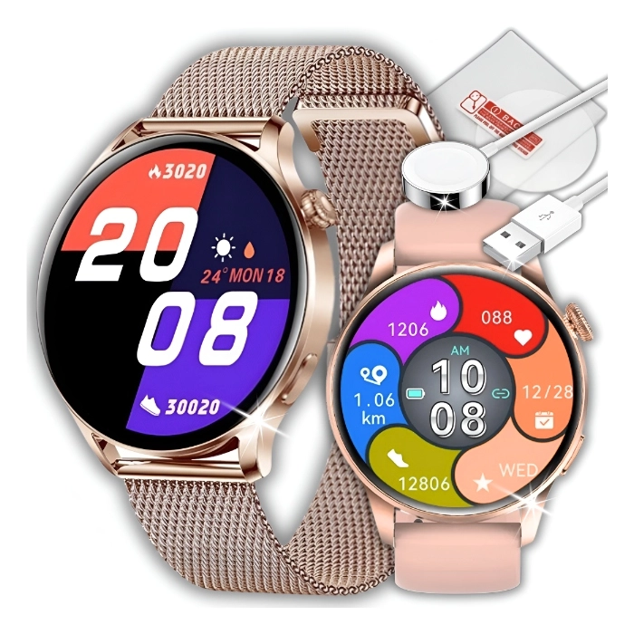 Smartwatch męski, damski Z3 - zegarek sportowy z pomiarem pulsu i EKG + Szkło (Złoty)