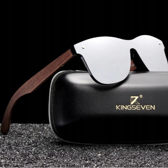Okulary przeciwsłoneczne drewniane męskie Kingseven z polaryzacją + Etui (Niebieskie)