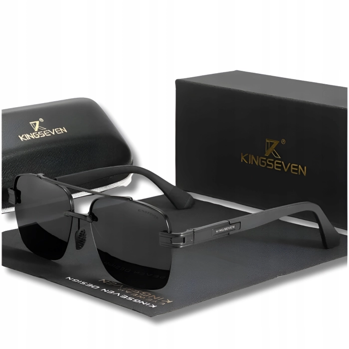Okulary przeciwsłoneczne męskie Kingseven UV400 z polaryzacją + Etui (Czarne)