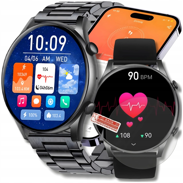 Smartwatch zegarek męski rozmowy język polski sport smart watch 2 paski + szkło