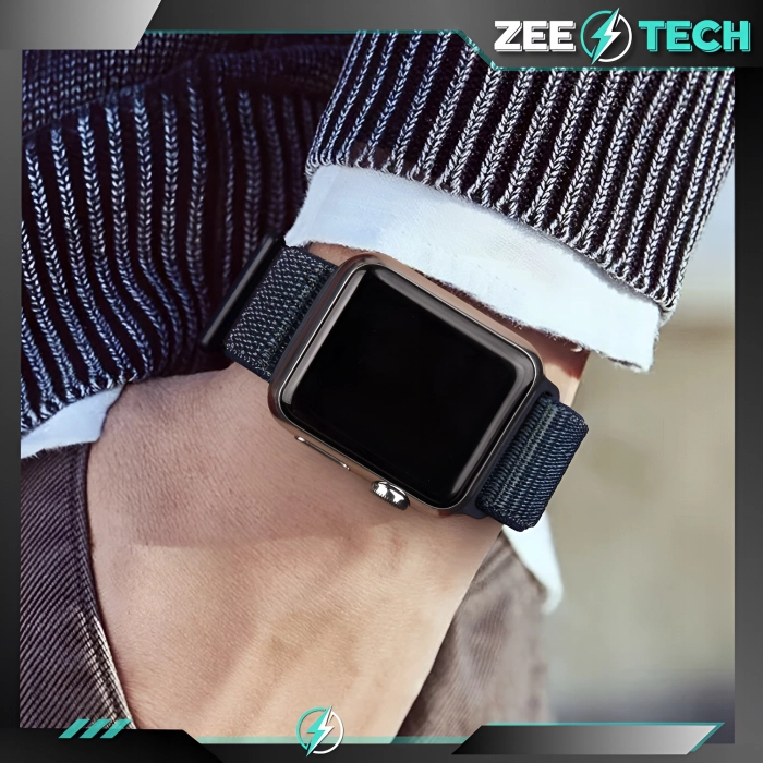 Pasek materiałowy, nylonowy do Apple Watch 1/2/3/4/5/6/7/8/9/SE 38mm 40mm 41mm (Czarny)