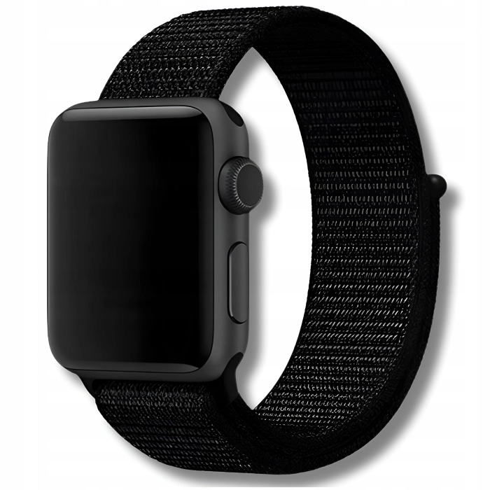 Pasek materiałowy, nylonowy do Apple Watch 1/2/3/4/5/6/7/8/9/SE 38mm 40mm 41mm (Czarny)