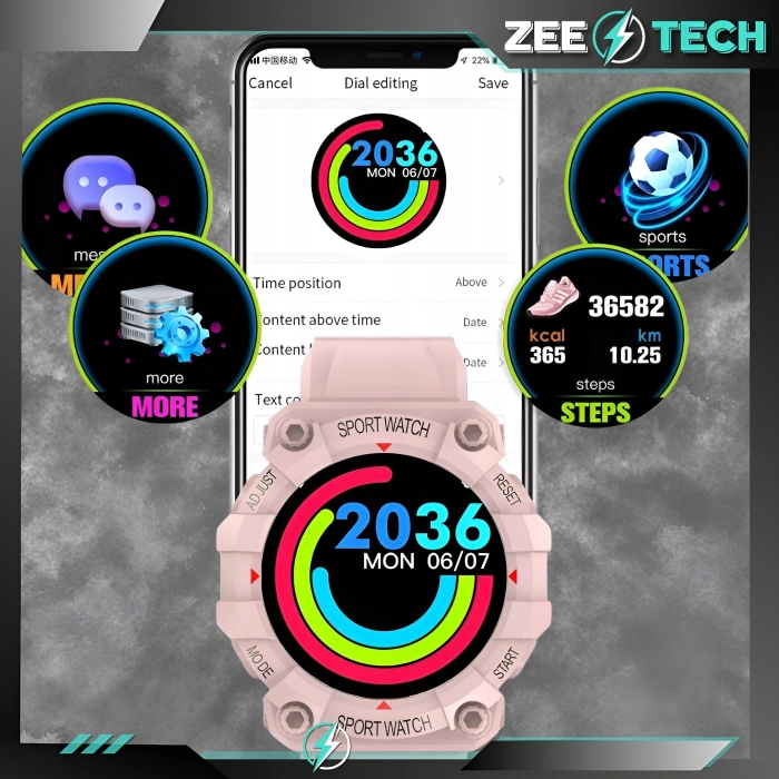 Smartwatch męski, damski Z68 - zegarek sportowy z pomiarem pulsu, kroków (Czerwony)