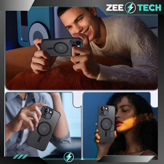 Etui matowe + szkło do iPhone 15 - odporny case Magsafe (Czarne)