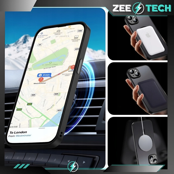 Etui matowe + szkło do iPhone 15 - odporny case Magsafe (Czarne)