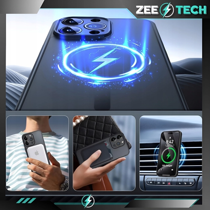 Etui matowe + szkło do iPhone 13 Pro - odporny case Magsafe (Czarne)