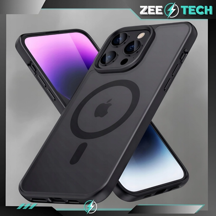 Etui matowe + szkło do iPhone 15 Pro - odporny case Magsafe (Czarne)