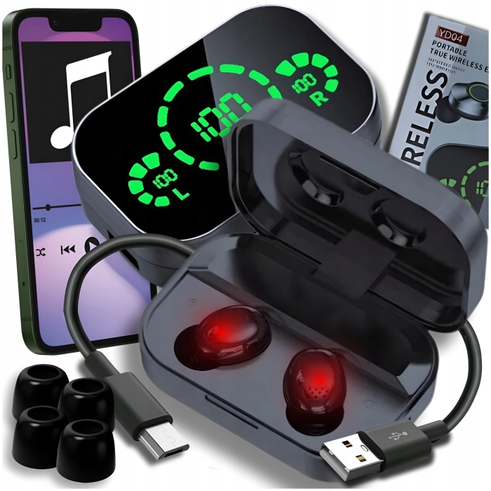 Słuchawki bezprzewodowe douszne z mikrofonem Z04 - sportowe gamingowe Bluetooth + Powerbank
