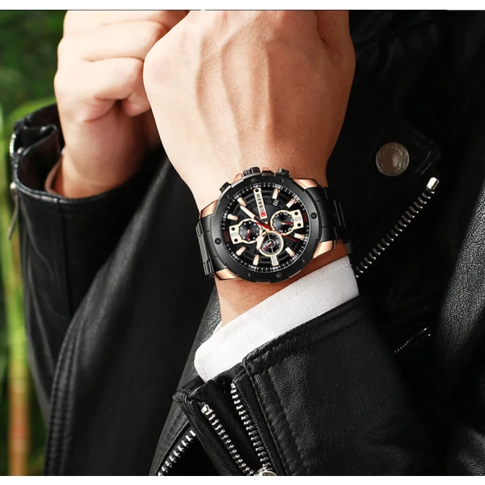 Zegarek męski na bransolecie Curren - klasyczny z chronografem i datownikiem (Złoty)