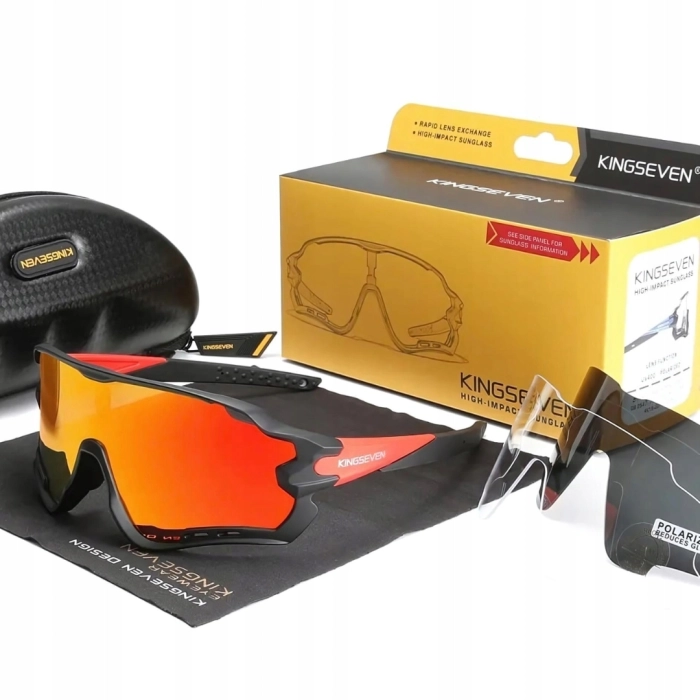 Okulary przeciwsłoneczne rowerowe sportowe - 3 wymienne szkła (Mniej czerwonego)