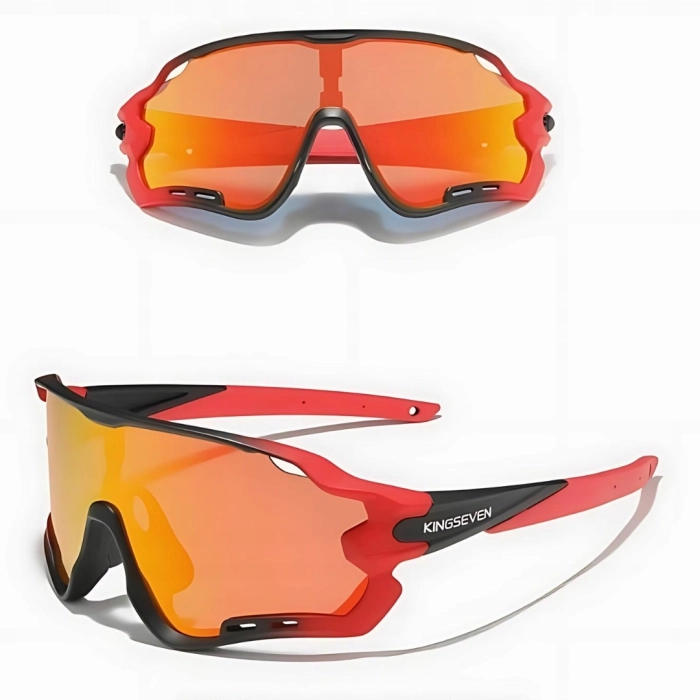 Okulary przeciwsłoneczne rowerowe sportowe - 3 wymienne szkła (Więcej czerwonego)