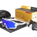 Okulary przeciwsłoneczne rowerowe sportowe - 3 wymienne szkła (Biało-ciemnoniebieskie)
