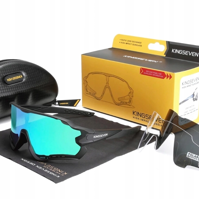 Okulary przeciwsłoneczne rowerowe sportowe - 3 wymienne szkła (Czarno-jasnoniebieskie)