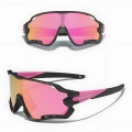 Okulary przeciwsłoneczne rowerowe sportowe - 3 wymienne szkła (Czarno-różowe)