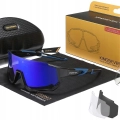 Okulary przeciwsłoneczne sportowe rowerowe - 3 wymienne szkła (Czarno-ciemnoniebieskie)