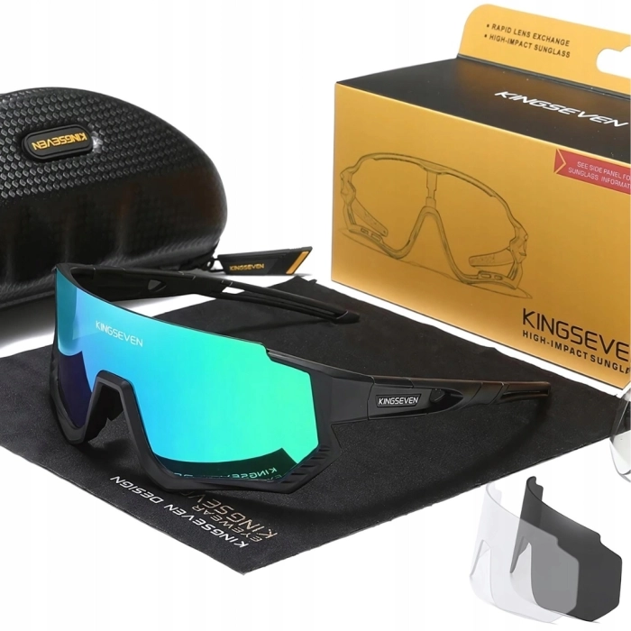 Okulary przeciwsłoneczne sportowe rowerowe - 3 wymienne szkła (Czarno-jasnoniebieskie)