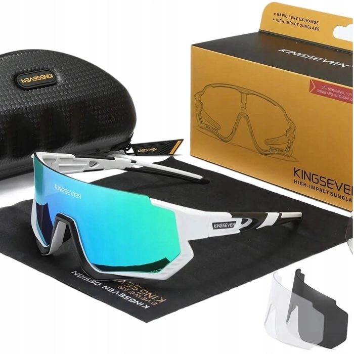 Okulary przeciwsłoneczne sportowe rowerowe - 3 wymienne szkła (Biało-jasnoniebieskie)