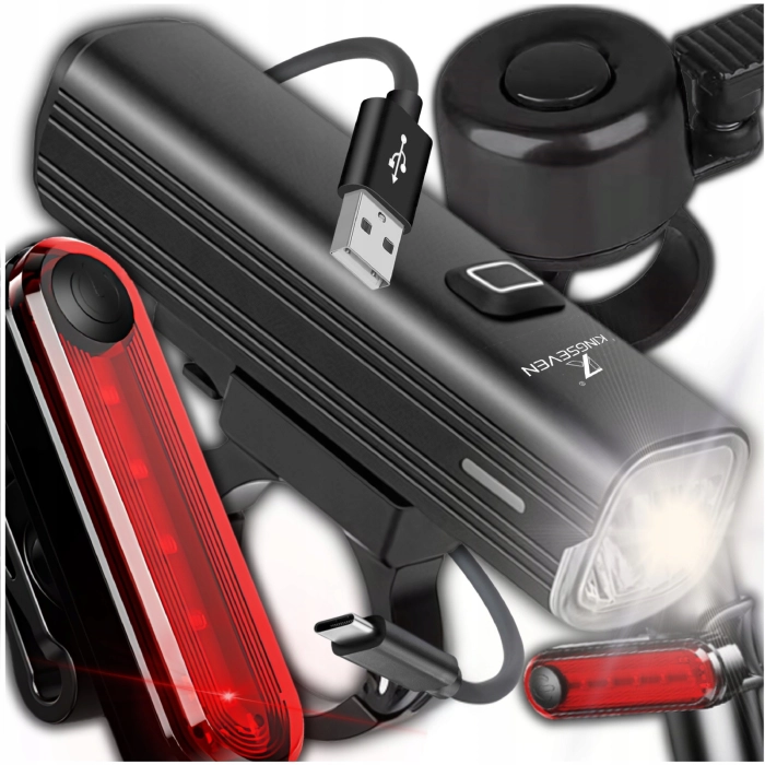 Lampka rowerowa przednia, mocna 1000 Lm 4800 mAh (5 trybów) + Lampka tylna + Dzwonek
