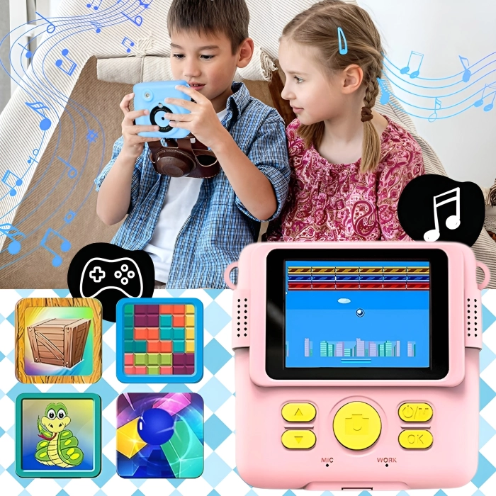 Aparat natychmiastowy fotograficzny dla dzieci z drukarką + Karta 32 GB (Różowy)