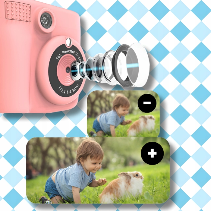 Aparat natychmiastowy fotograficzny dla dzieci z drukarką + Karta 32 GB (Różowy)