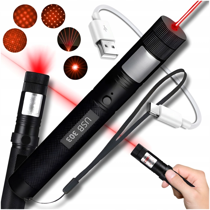 Wskaźnik laserowy Czerwony - Laser USB, Pointer, duży zasięg