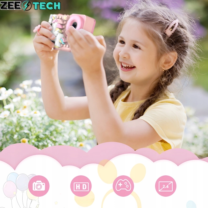 Aparat fotograficzny cyfrowy dla dzieci 40 mpx - Puzzle Jednorożec Różowy + Karta 32 GB