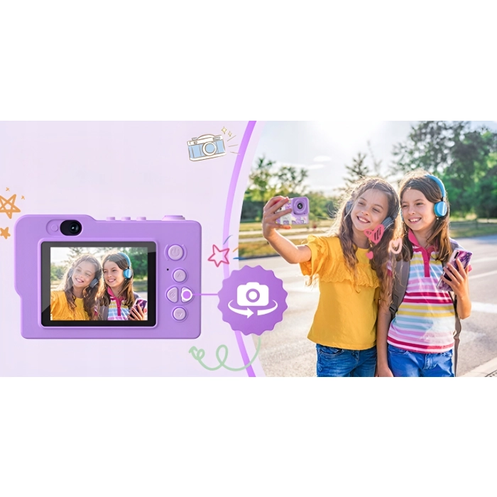 Aparat fotograficzny cyfrowy dla dzieci 40 mpx - Puzzle Jednorożec Fioletowy + Karta 32 GB