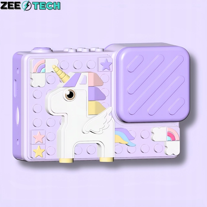 Aparat fotograficzny cyfrowy dla dzieci 40 mpx - Puzzle Jednorożec Fioletowy + Karta 32 GB