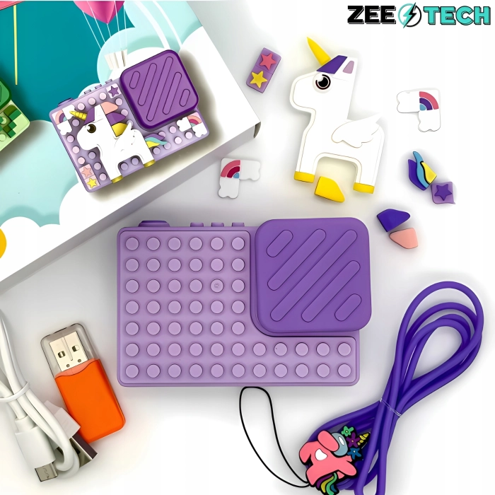 Aparat fotograficzny cyfrowy dla dzieci 40 mpx - Puzzle Jednorożec Fioletowy + Karta 32 GB