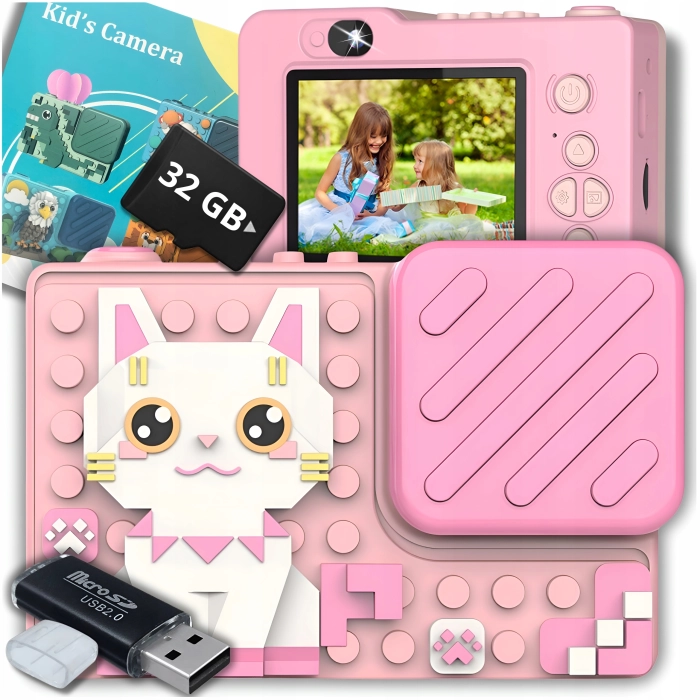 Aparat fotograficzny cyfrowy dla dzieci 40 mpx - Puzzle Kotek + Karta 32 GB