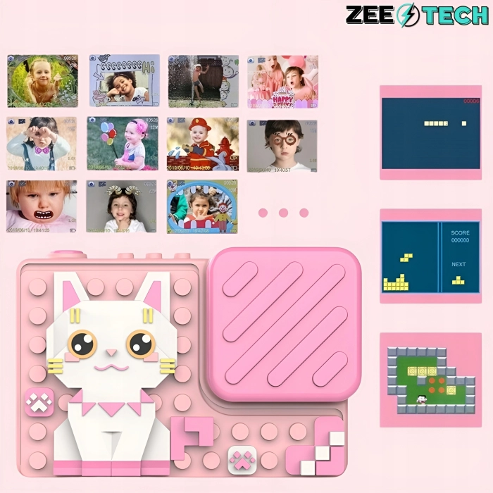 Aparat fotograficzny cyfrowy dla dzieci 40 mpx - Puzzle Kotek + Karta 32 GB