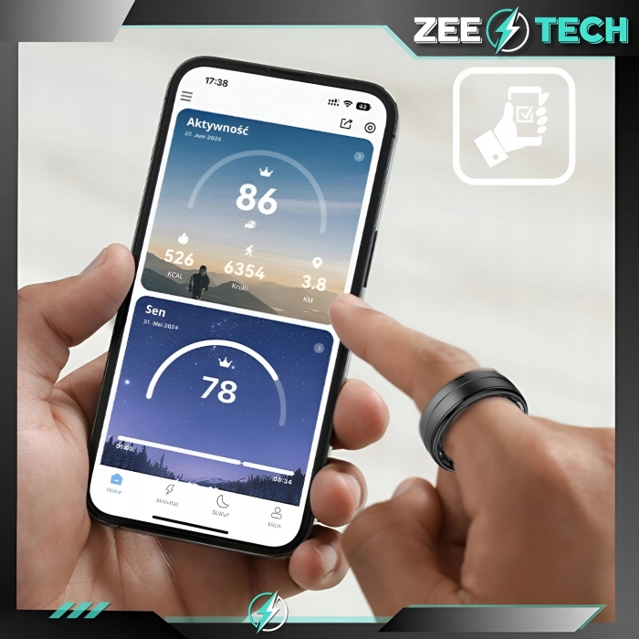 Smart ring Z6 - inteligentny pierścionek z pomiarem tętna i ciśnienia (Smartring Czarny #9)