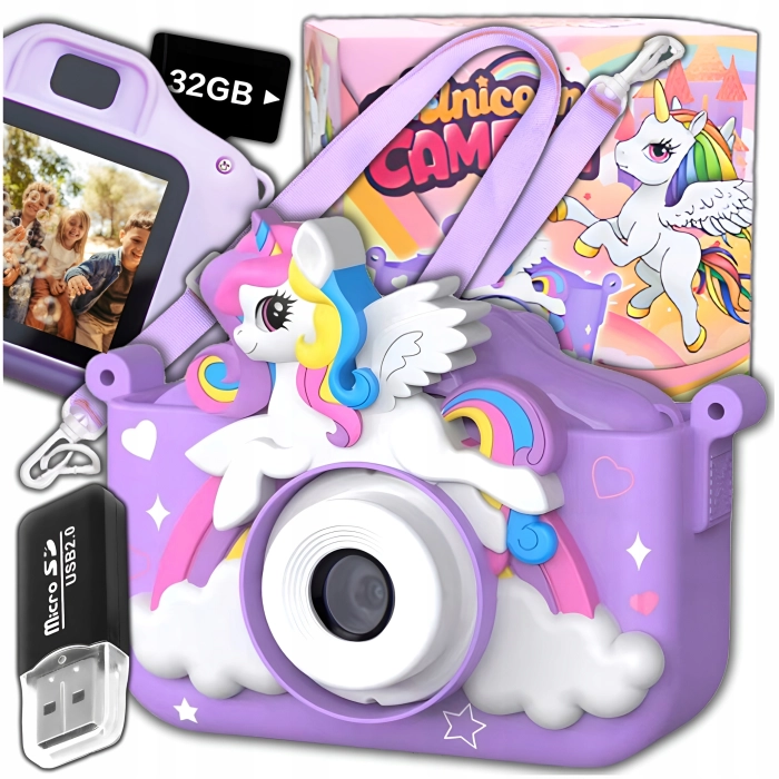 Aparat fotograficzny cyfrowy dla dzieci 40 mpx - Aniołek + Karta 32 GB (Fioletowy)