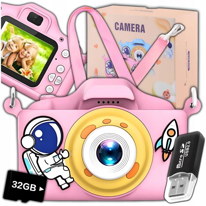 Aparat cyfrowy fotograficzny dla dzieci 40 mpx - Astronauta + Karta 32 GB (Różowy)