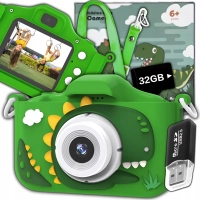 Aparat fotograficzny cyfrowy dla dzieci 40 mpx - Dinozaur + Karta 32 GB (Zielony)