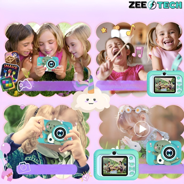 Aparat fotograficzny cyfrowy dla dzieci 40 mpx - Smok + Karta 32 GB (Różowy)