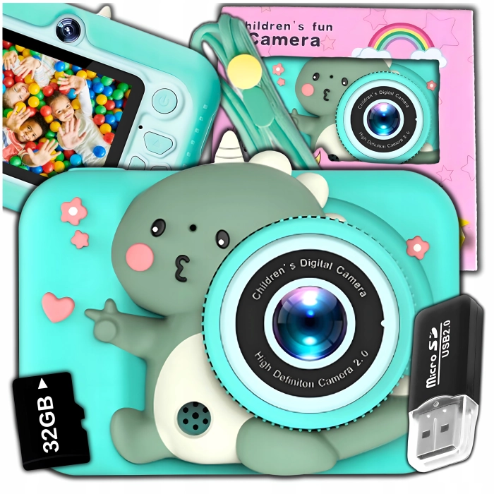 Aparat fotograficzny cyfrowy dla dzieci 40 mpx - Smok + Karta 32 GB (Niebieski)
