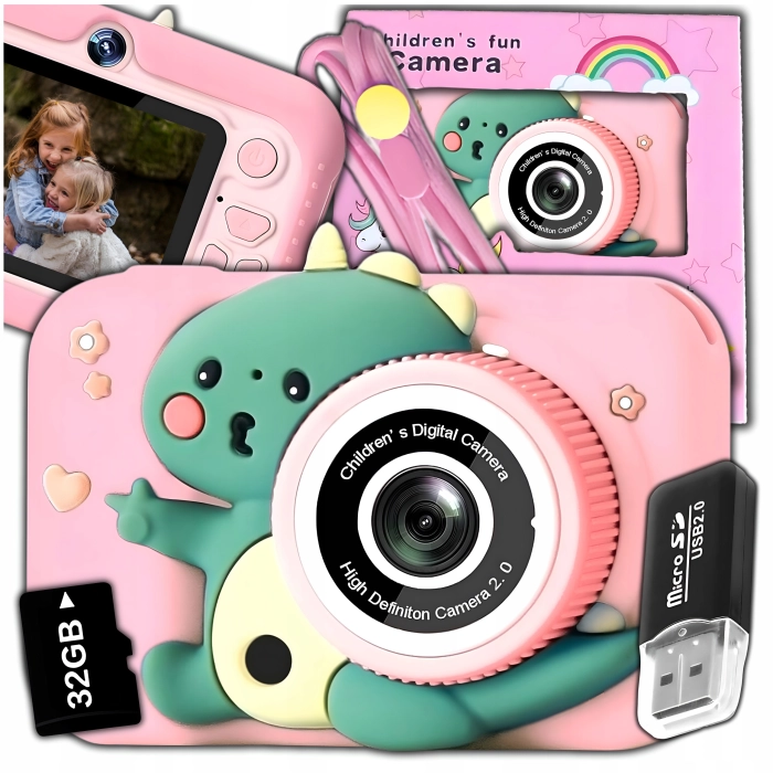 Aparat fotograficzny cyfrowy dla dzieci 40 mpx - Smok + Karta 32 GB (Niebieski)