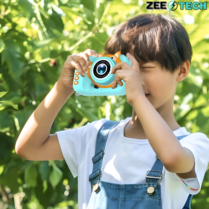 Aparat cyfrowy fotograficzny dla dzieci 40 mpx - Lisek + Karta 32 GB (Niebieski)